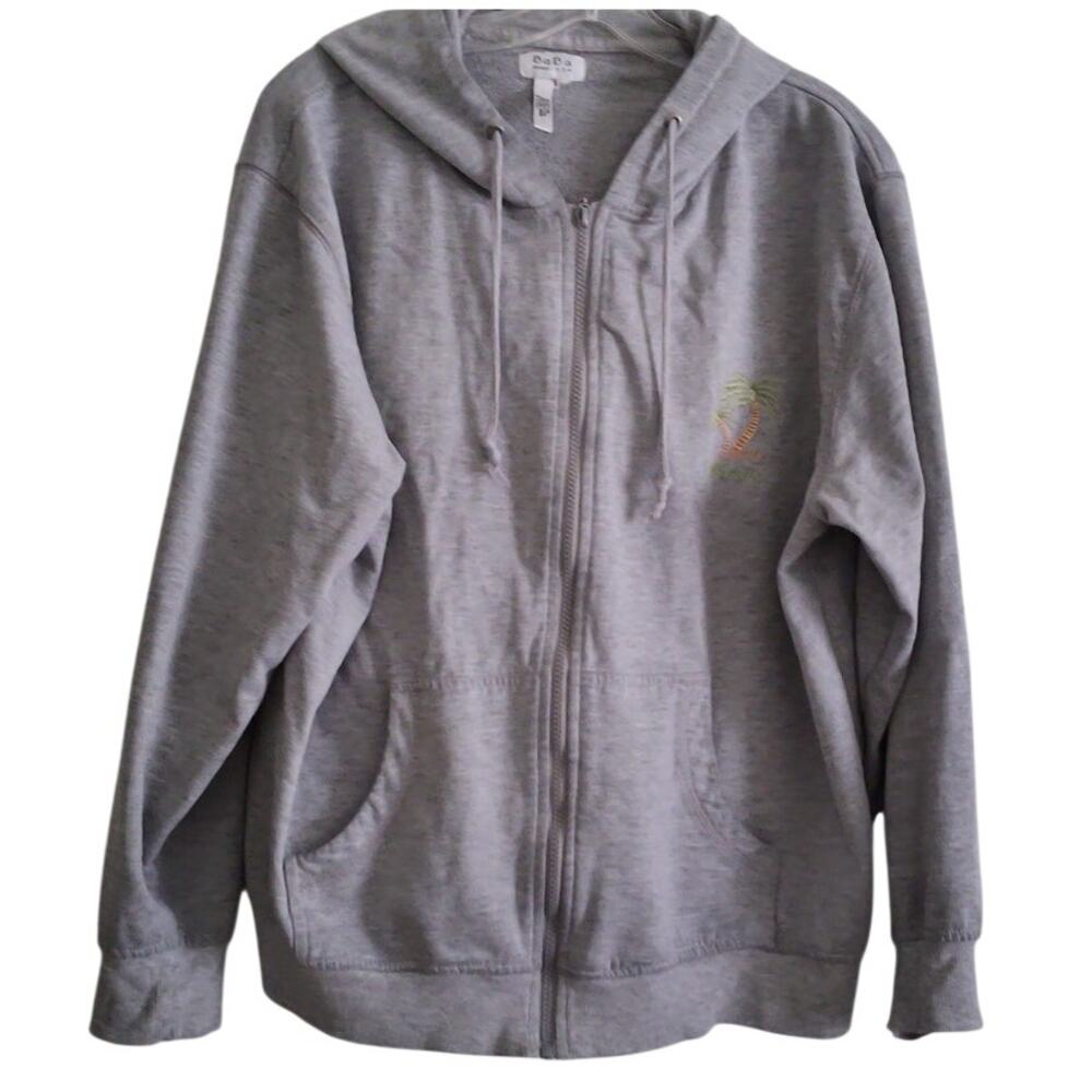 Ba Ba Hawaii Maui Gray Zipper Hoodie‎ XL Embroidered Palm Tree Green Tan Pockets